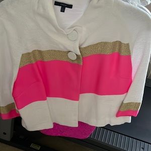 Crew jacket white w pink and gold stripe